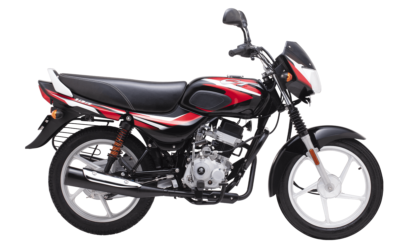 All New Black Red Bajaj CT100 Motorcycle 2023